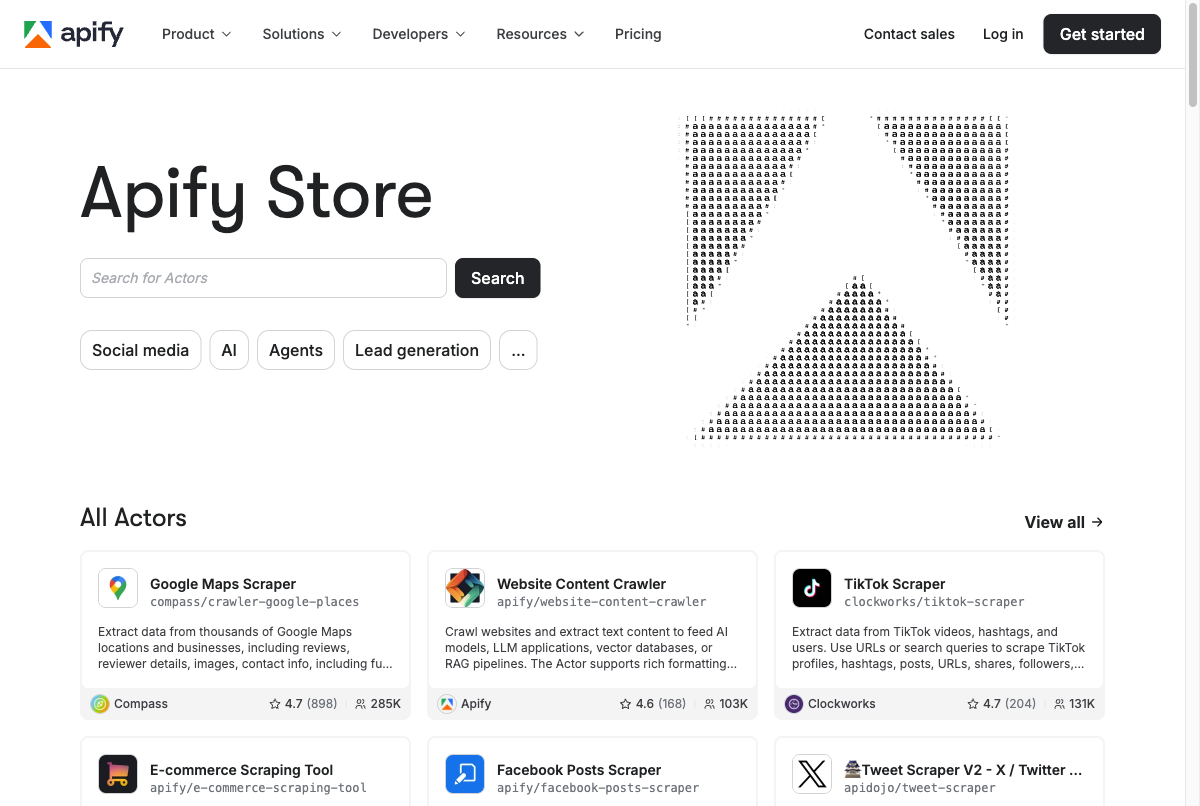 Apify Store — 19,000+ web scraping and automation tools