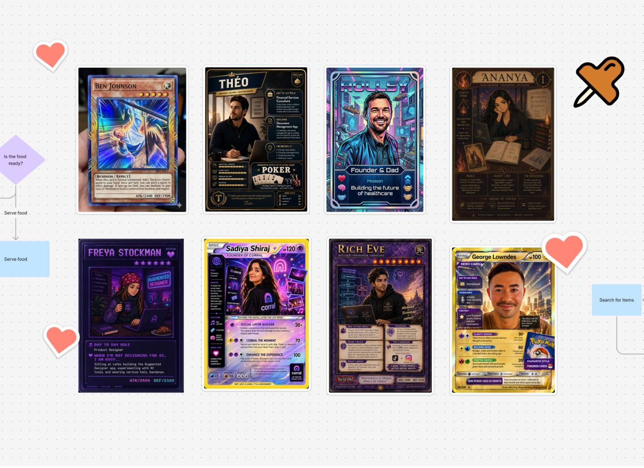 SoloStack workshop attendees as Figjam-style player cards