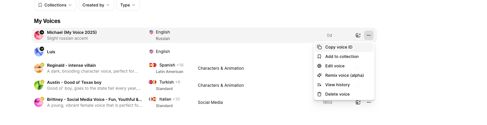 Copy voice ID from ElevenLabs