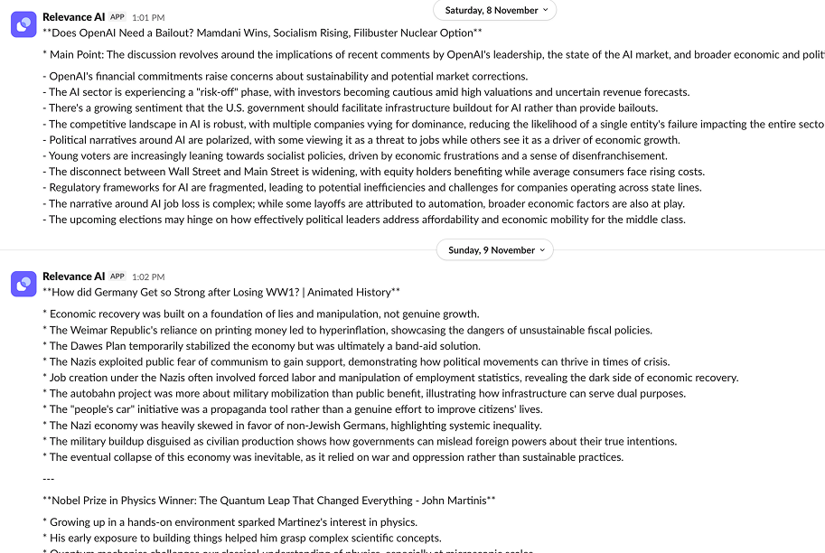 Example Slack summary output